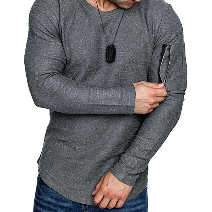 Men's Long Sleeve Crew Neck T-Shirt with Zip Pocket - Style 56507368X
