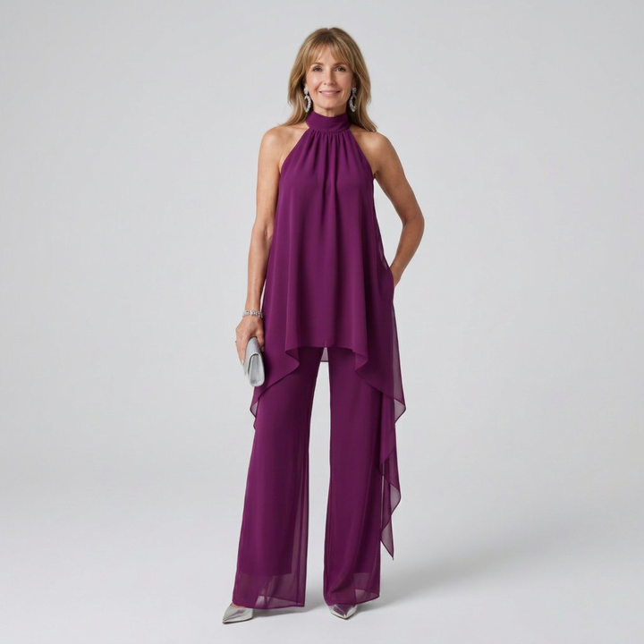Blanca | Conjunto de Túnica Asimétrica con Cuello Halter