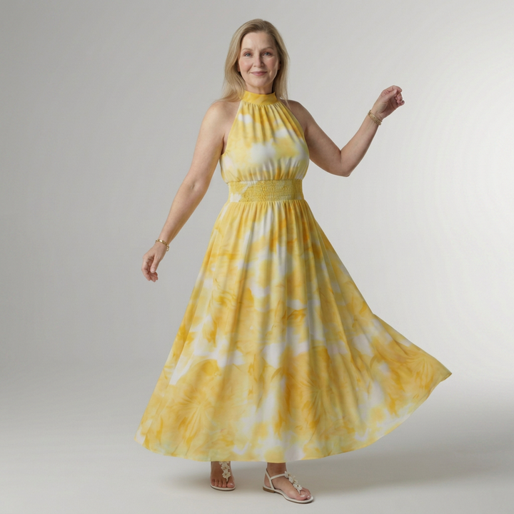 Constanza | Vestido Midi con Cuello Halter Fruncido