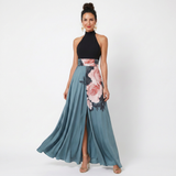 Ángela | Vestido Maxi de Falda Floral con Escote Halter