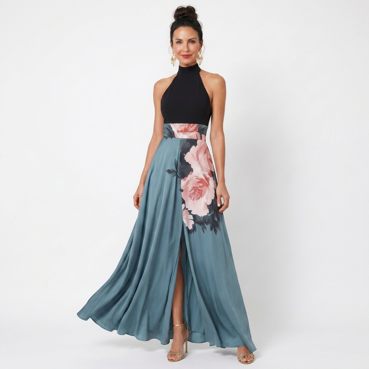 Ángela | Vestido Maxi de Falda Floral con Escote Halter