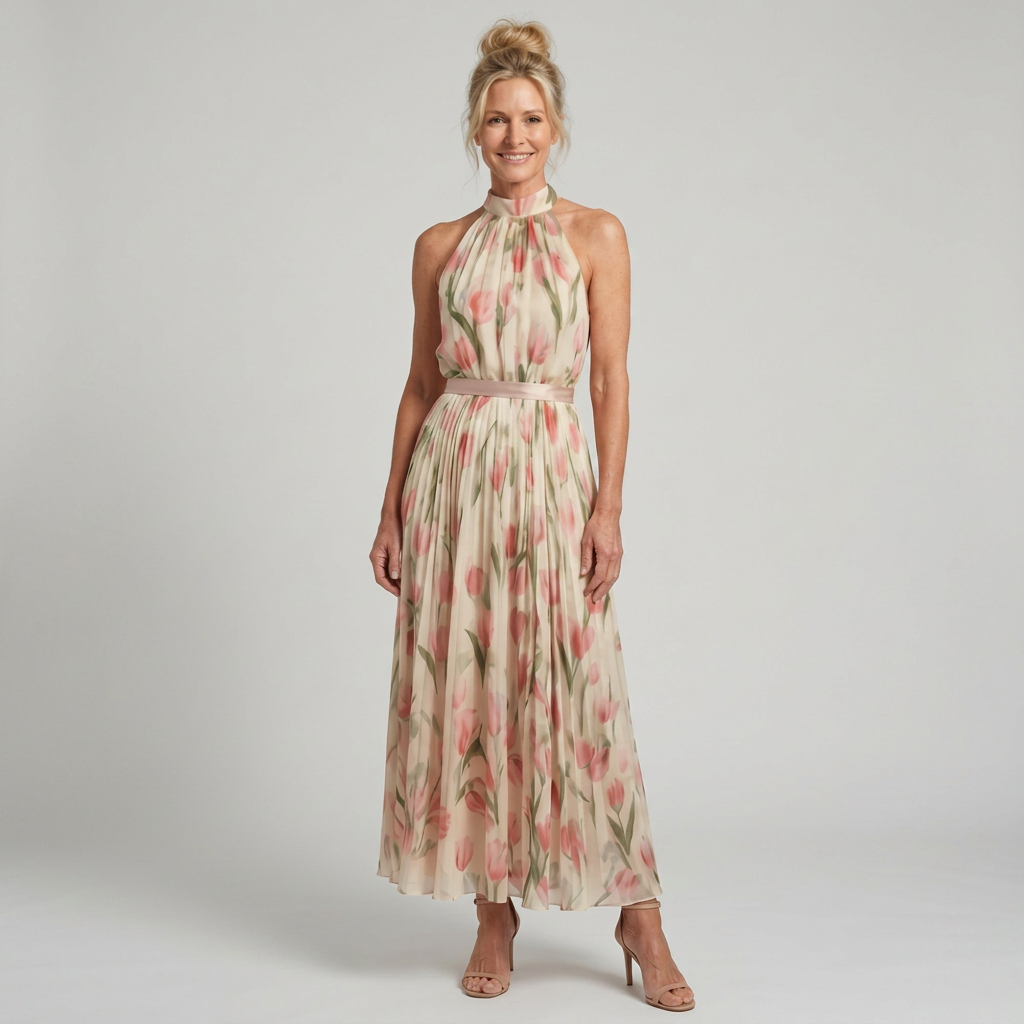 Esperanza | Vestido Midi Floral con Cuello Halter