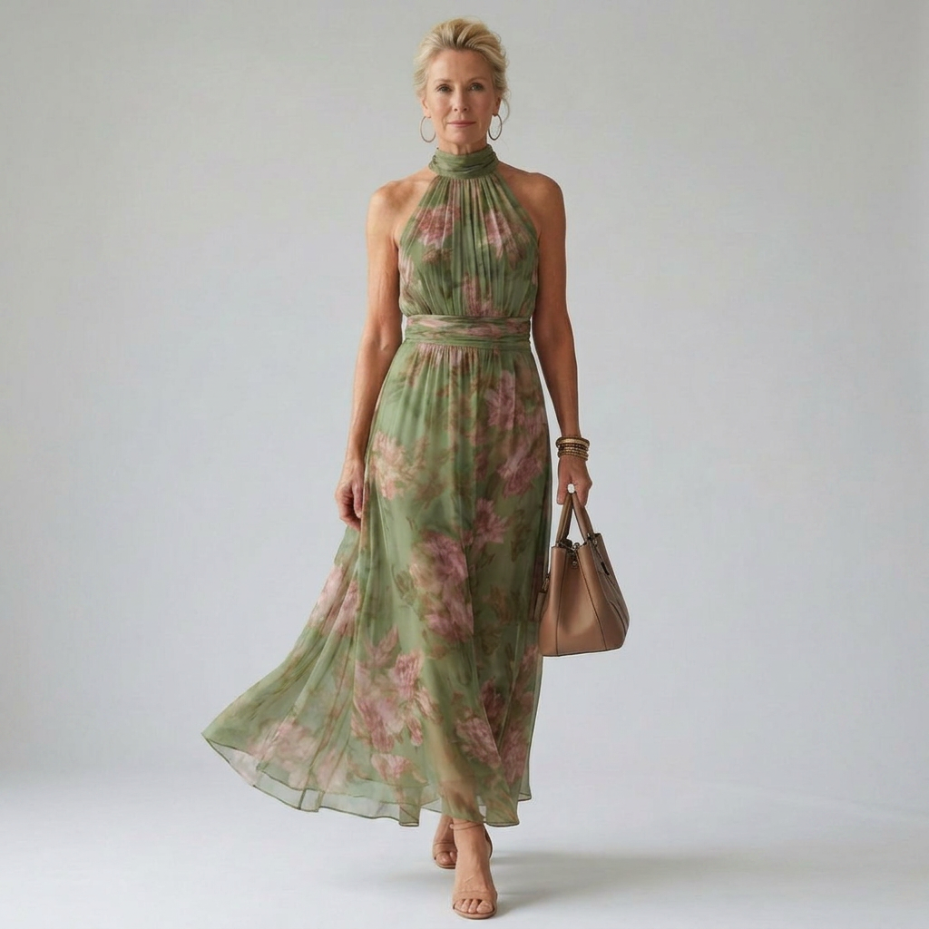 Dolores | Vestido Midi con Cuello Halter Fruncido