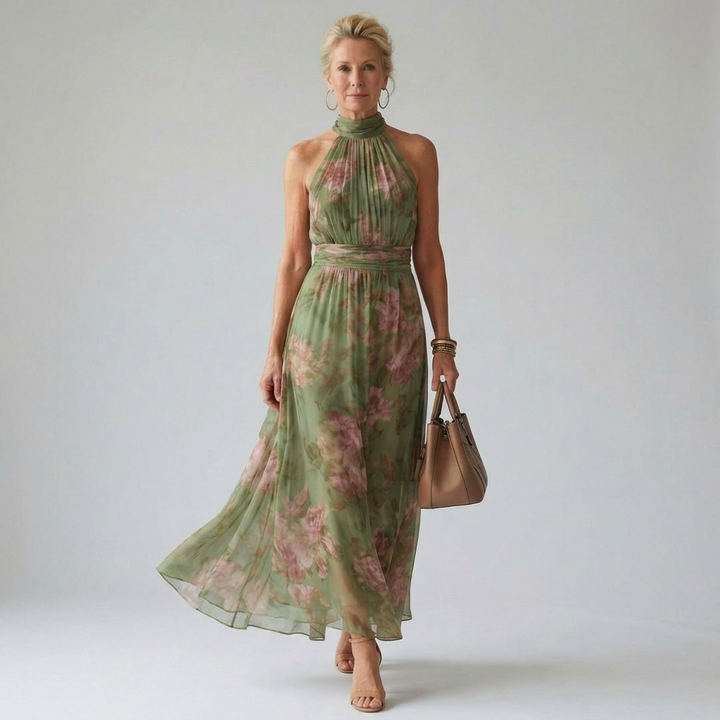 Dolores | Vestido Midi con Cuello Halter Fruncido
