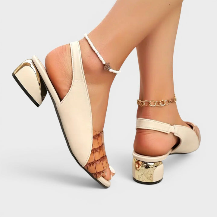 Sandalia de tacón bajo con diseño peep-toe para mujer