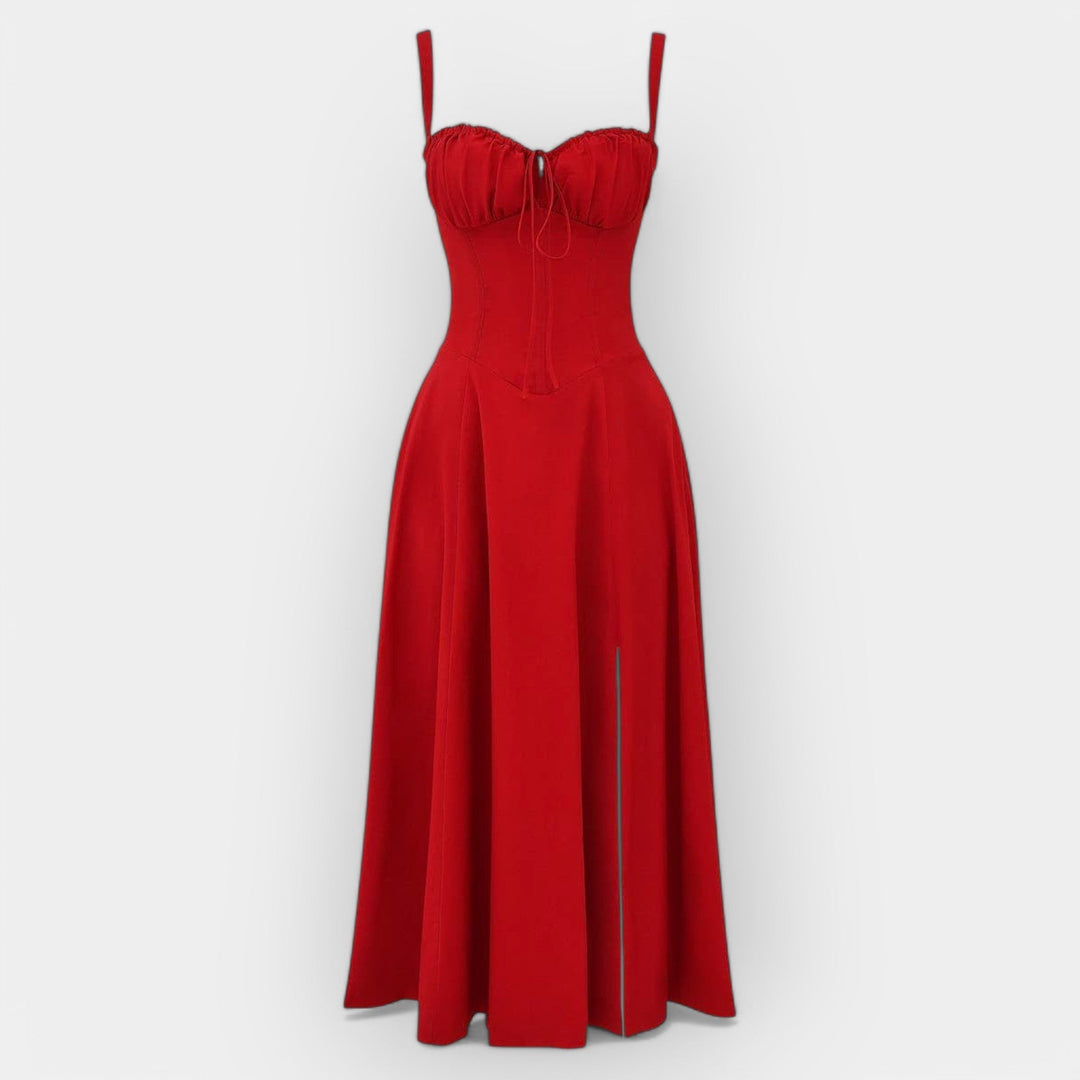 Vestido Midi Elegante con Corsé Estructurado