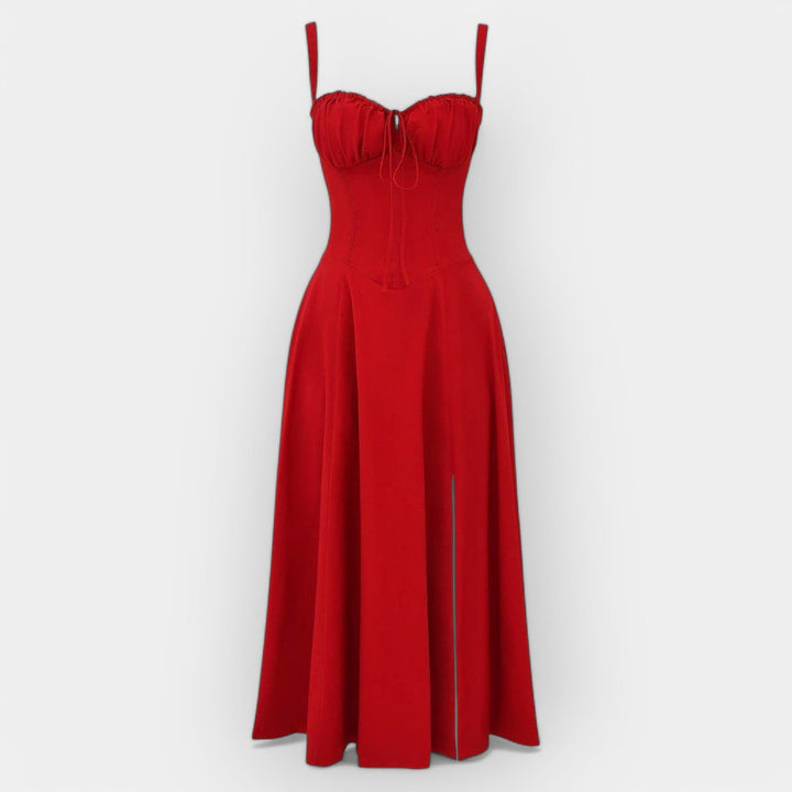 Vestido Midi Elegante con Corsé Estructurado
