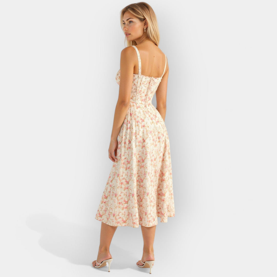 Vestido Midi Elegante con Corsé Estructurado