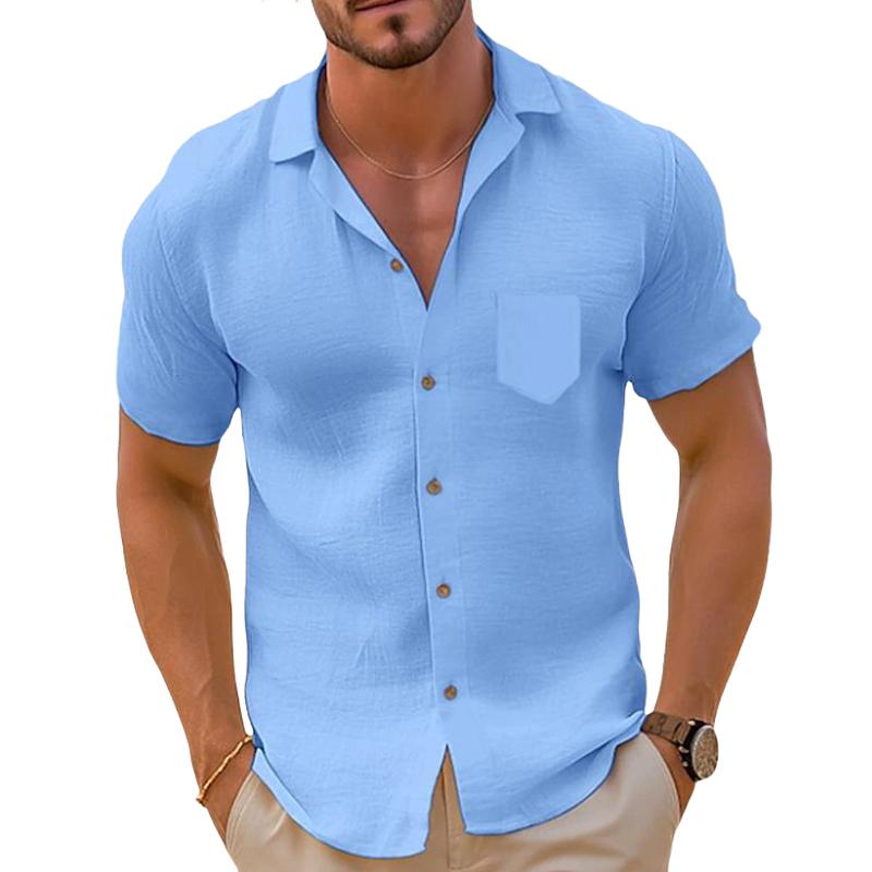 Men's Vintage Casual Loose-Fit Short Sleeve Linen Shirt - Style 64828444X