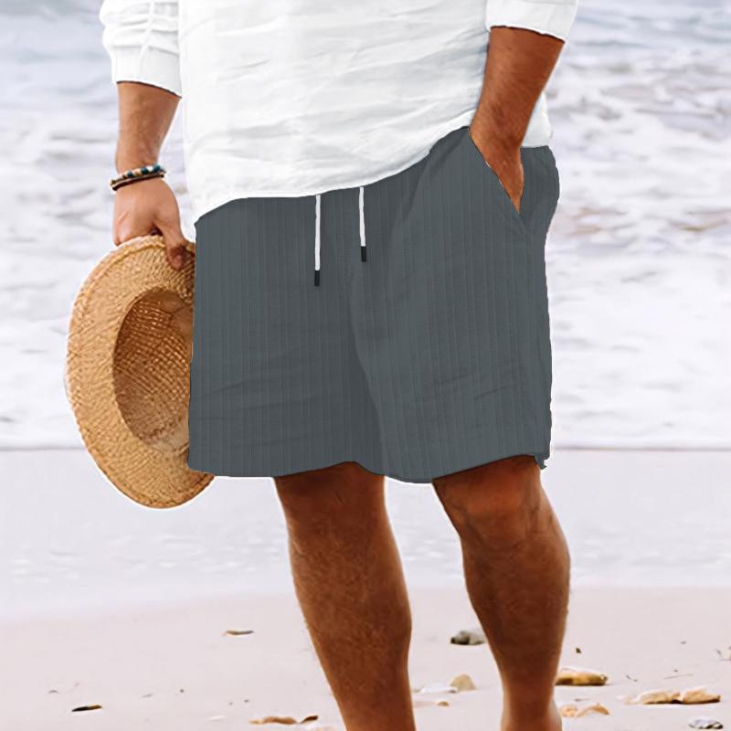 Men's Striped Cotton Blend Beach Shorts with Drawstring - Style 98769744Y