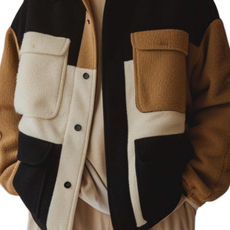Chaqueta de Polar Casual Vintage para Hombre con Cuello de Pie