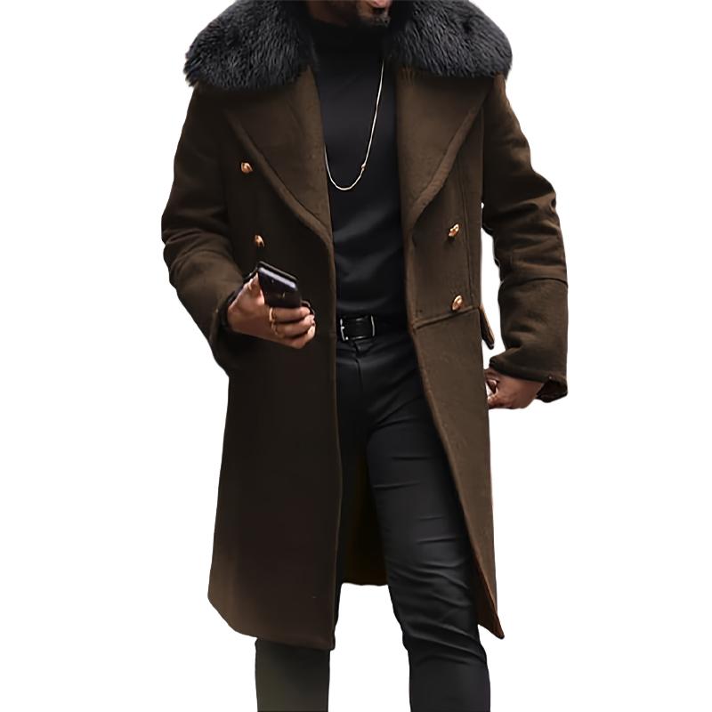 Men's Mid-Length Winter Coat with Fur Collar