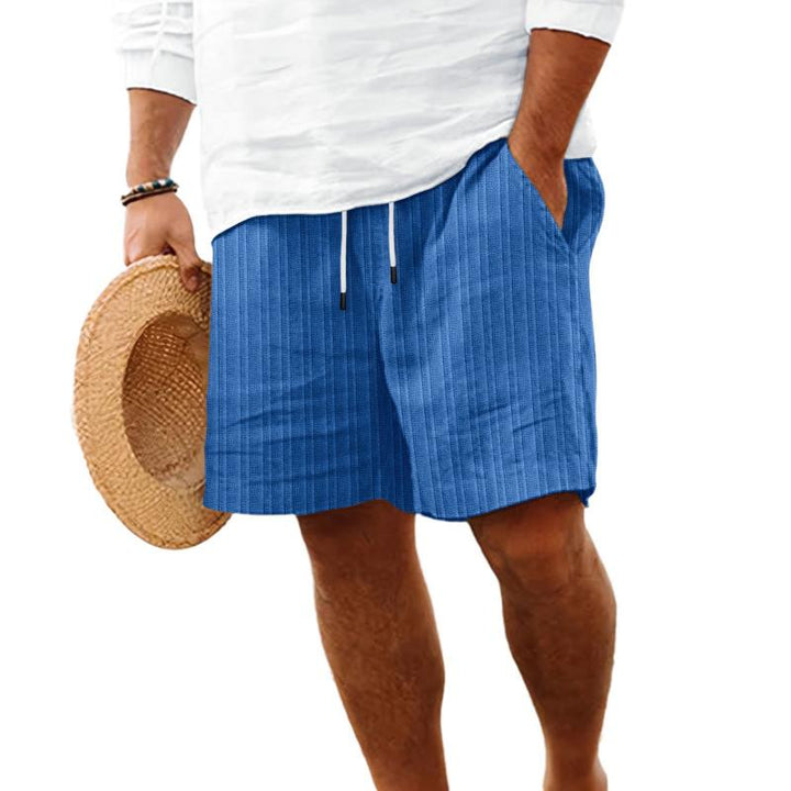 Men's Striped Cotton Blend Beach Shorts with Drawstring - Style 98769744Y