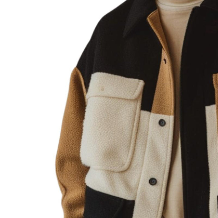 Chaqueta de Polar Casual Vintage para Hombre con Cuello de Pie