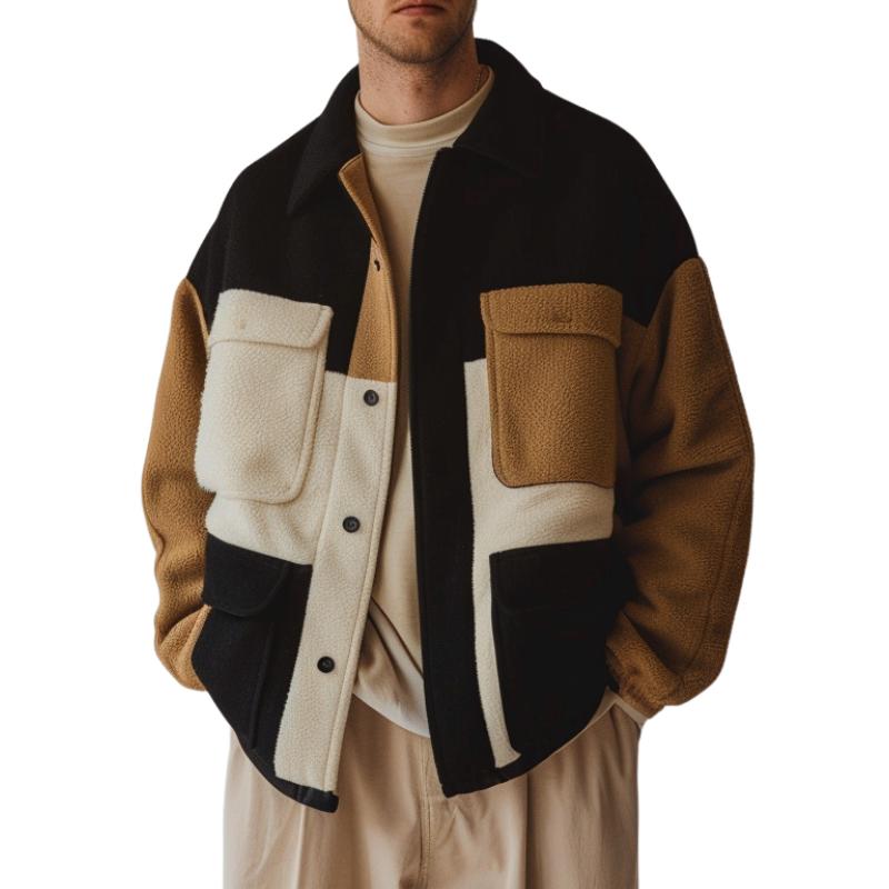 Chaqueta de Polar Casual Vintage para Hombre con Cuello de Pie