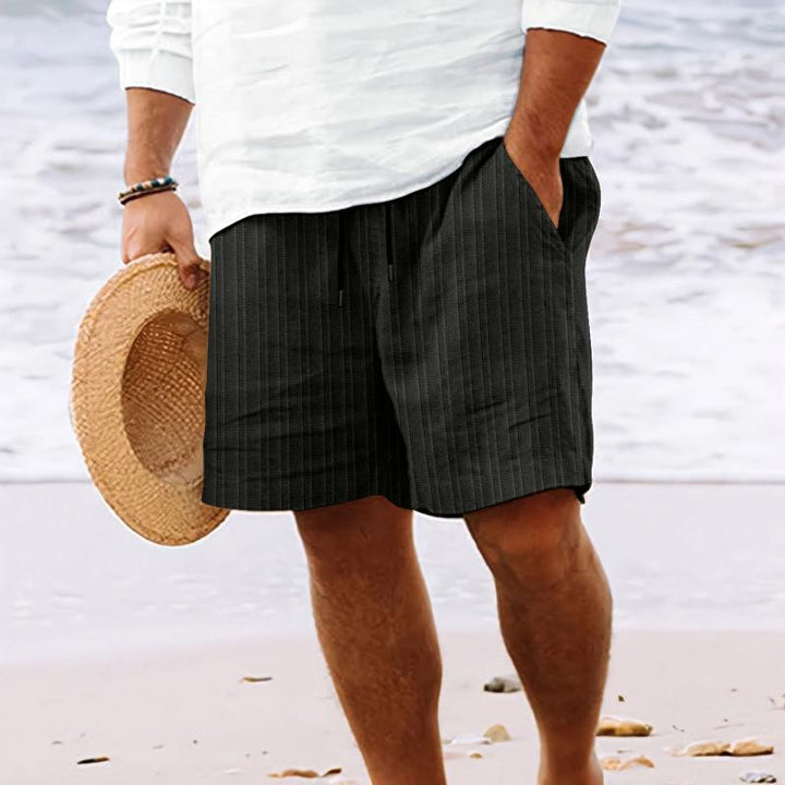 Men's Striped Cotton Blend Beach Shorts with Drawstring - Style 98769744Y