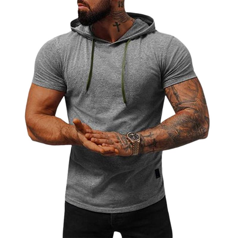 Sudadera con capucha lisa de manga corta para hombre