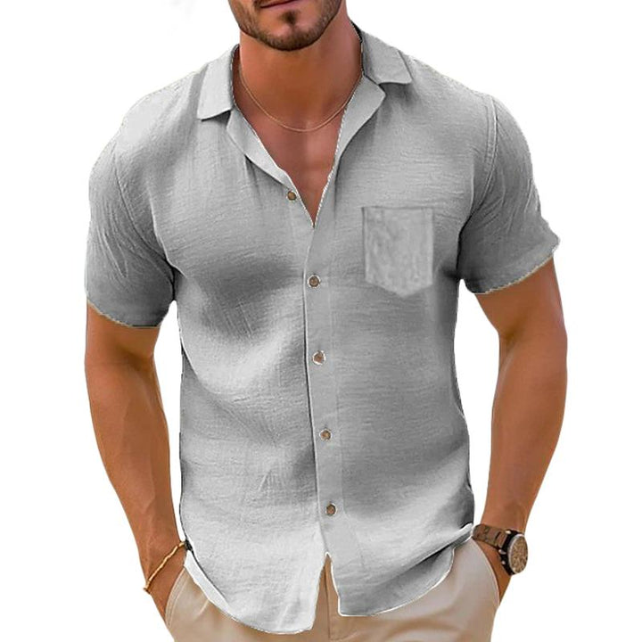 Men's Vintage Casual Loose-Fit Short Sleeve Linen Shirt - Style 64828444X