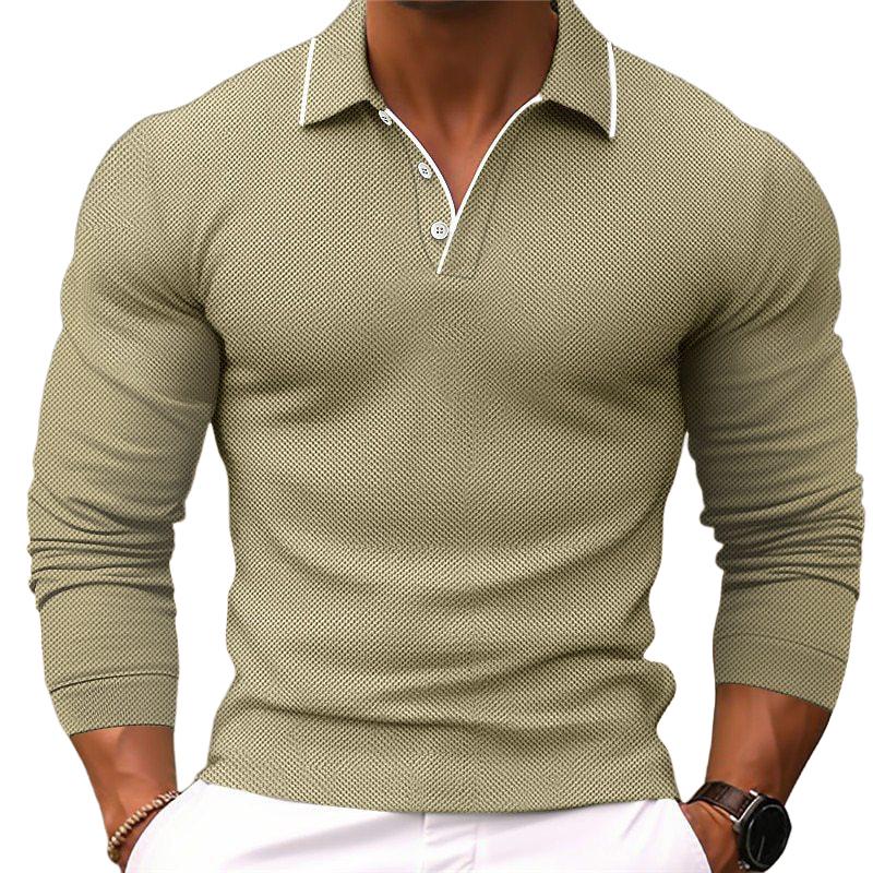 Men's Slim Fit Solid Color Cotton Blend Long Sleeve Polo Shirt with Lapel - 24-Hour Shipping Available (Model 54171993Y)