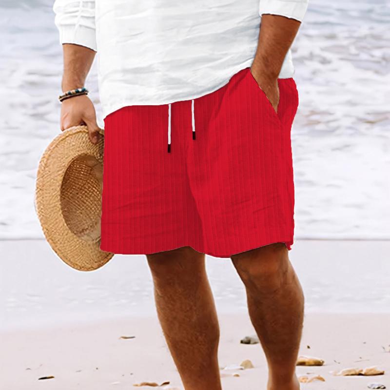 Men's Striped Cotton Blend Beach Shorts with Drawstring - Style 98769744Y