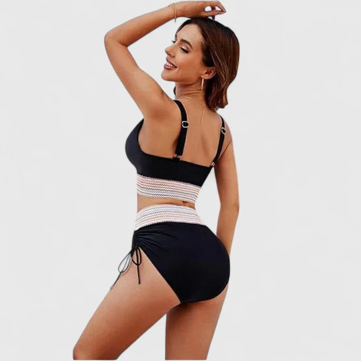 Bikini verde salvia de talle alto con top cruzado para mujer