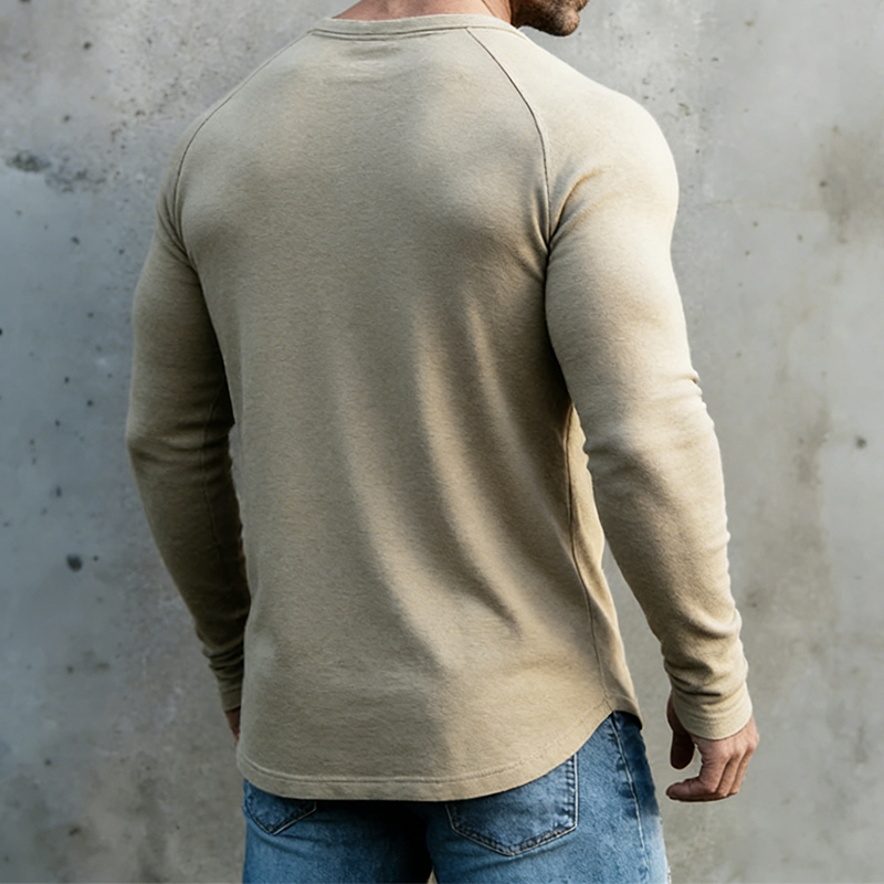 Men's Vintage-Inspired V-Neck Long Sleeve Tee - MTZ0627B6TO